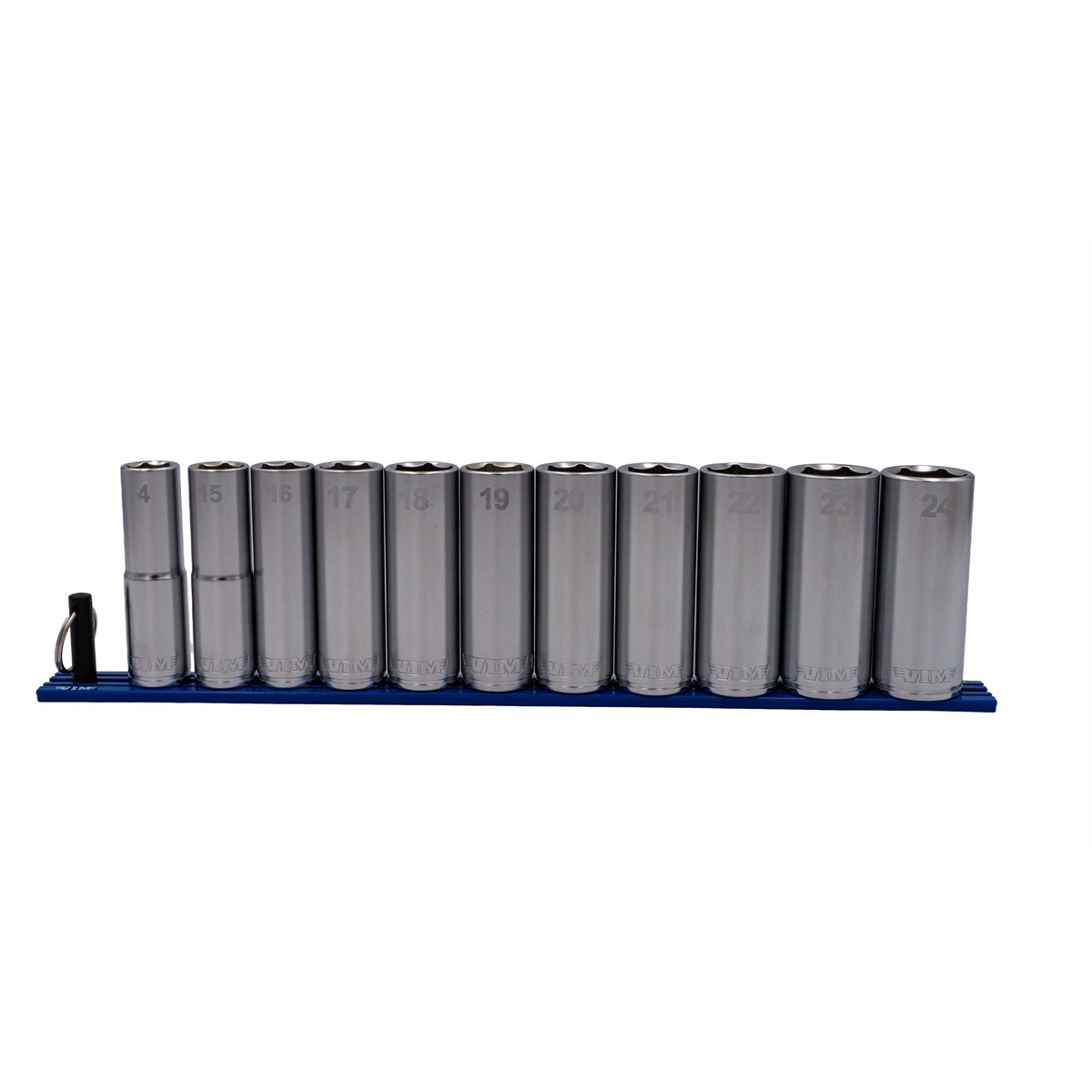 VIM Tools 11 PC. 1/2'' DR. DEEP METRIC SOCKET SET W/ 13" BLUE MAGRAILINCLUDES: 14 - 24MM